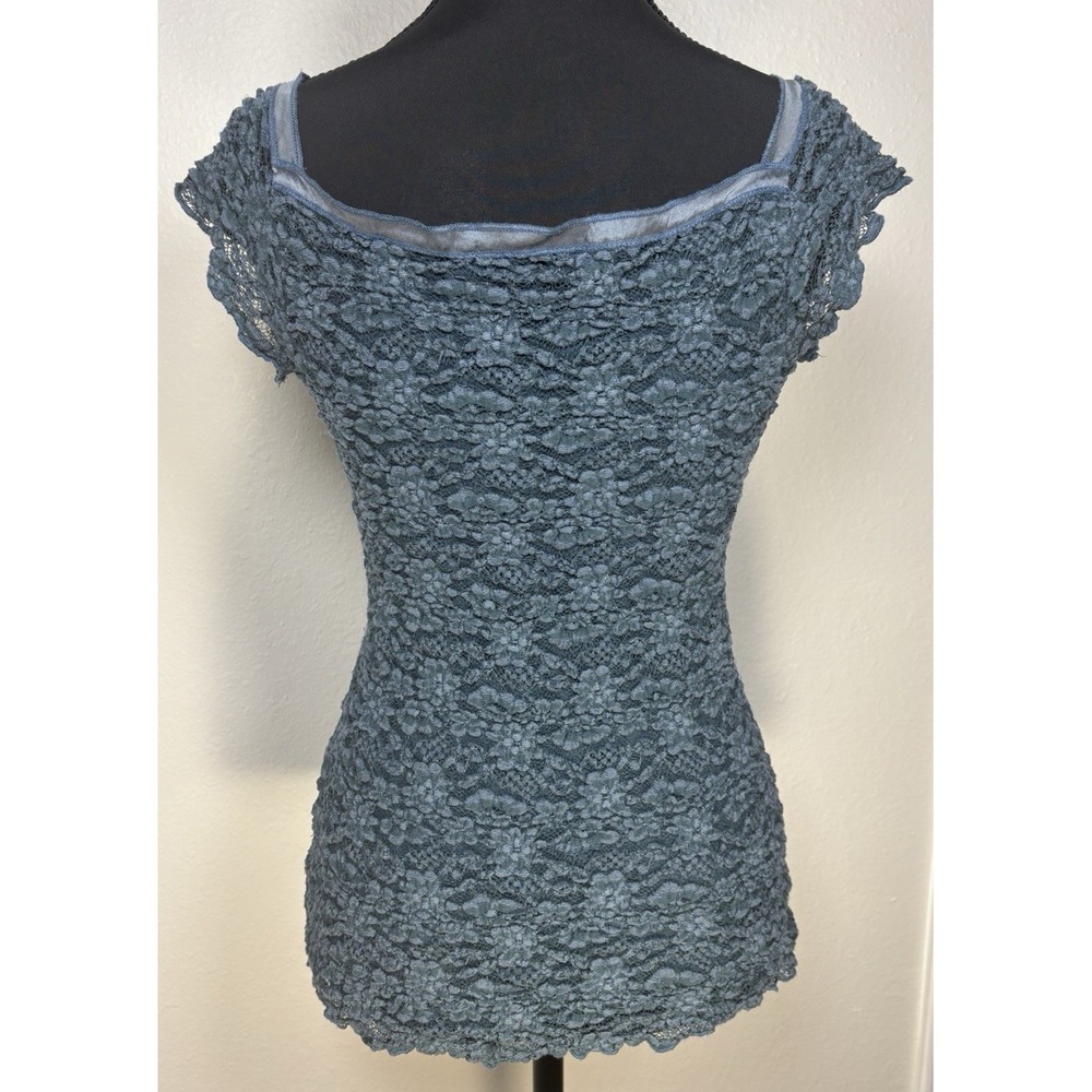 Vtg Y2K Ann Ferriday Lace‎ Stretch Corset Top Fairy Romantic Blue M Whimsigoth - Picture 3 of 11